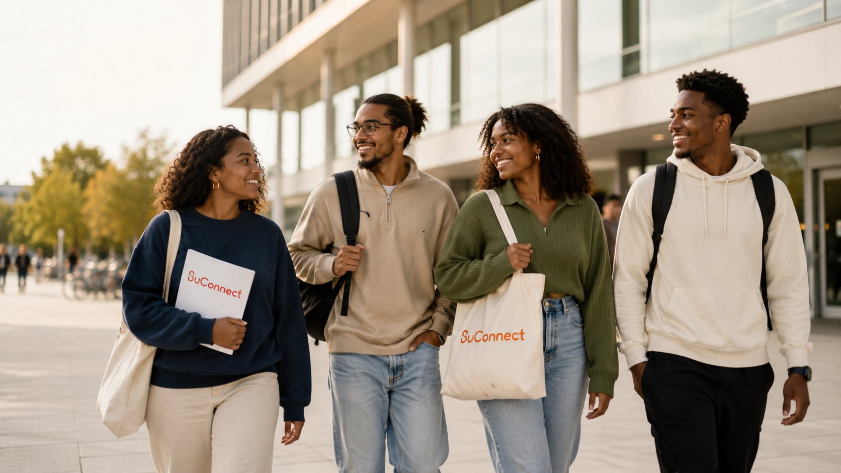 Surinaamse studenten op de campus met SuConnect materiaal